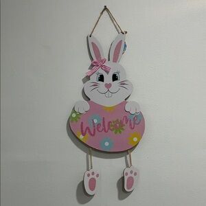 NWT- Adorable Pink Glittered Welcome Easter Egg- Floral Bunny Decoration Sign